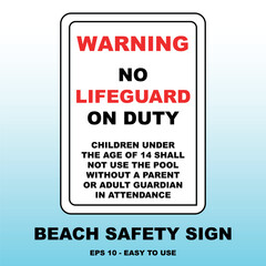 No Lifeguard Beach Signage: Safety Warning Vector Design