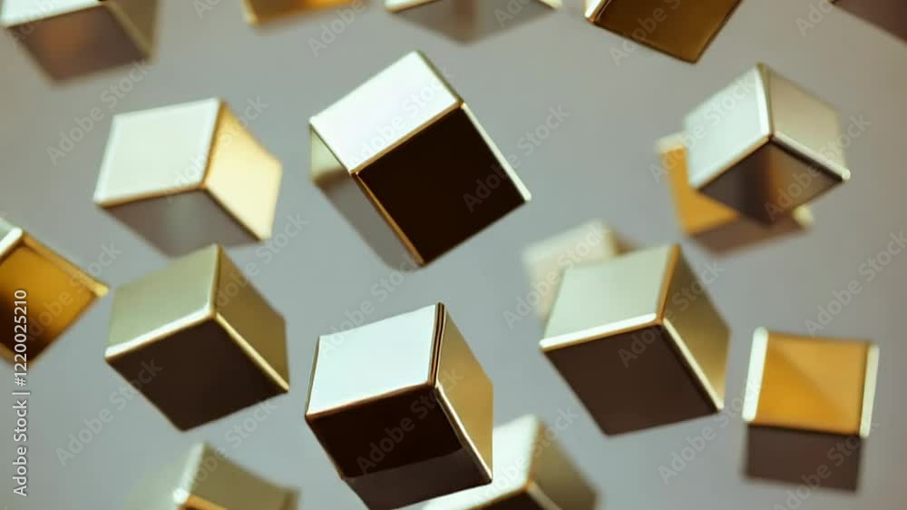 Poster floating golden cubes create an enchanting display of modern art in a softly lit environment. genera