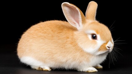 Obraz premium Adorable Fluffy Orange Rabbit Posing Against Black Background