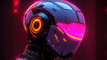 Technological Being: Futuristic Humanoid Robot in Isometric View with Ethereal Glow