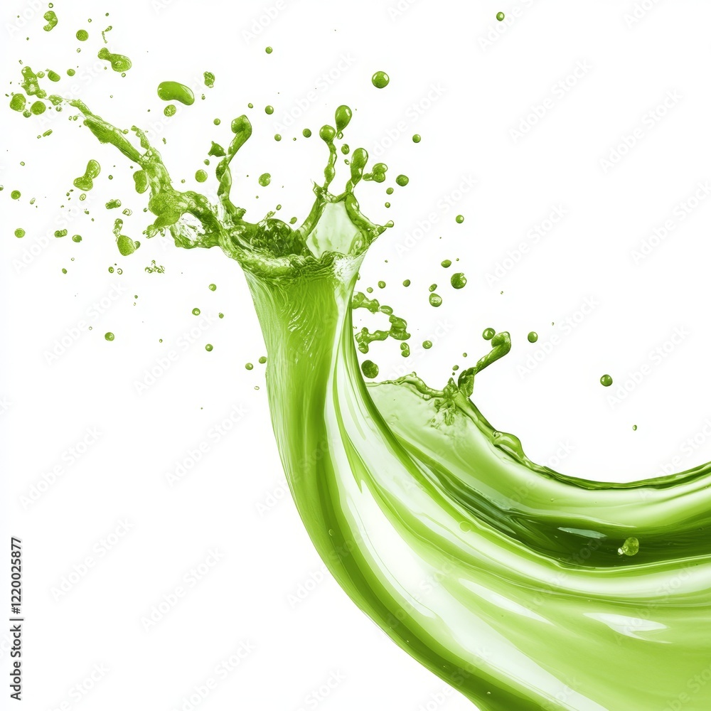 Poster dynamic green juice splashing forward in a vibrant wave