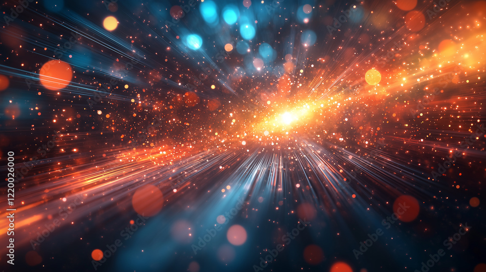 Wall mural vibrant abstract background with glowing particles and bokeh lights