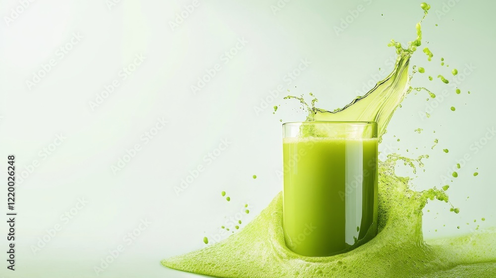 Poster minimalistic wave of green juice splashing in clean background