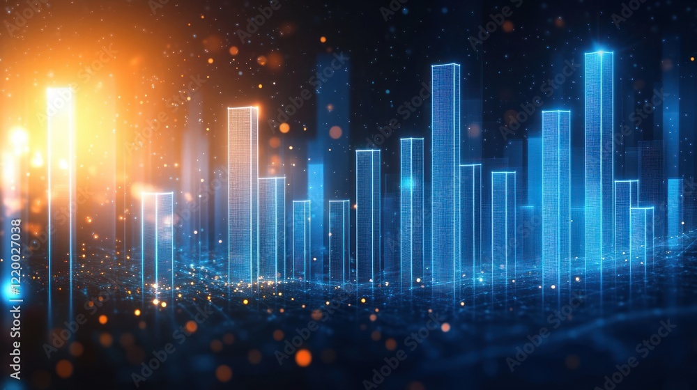Poster business growth bar chart with ascending trends and data analysis