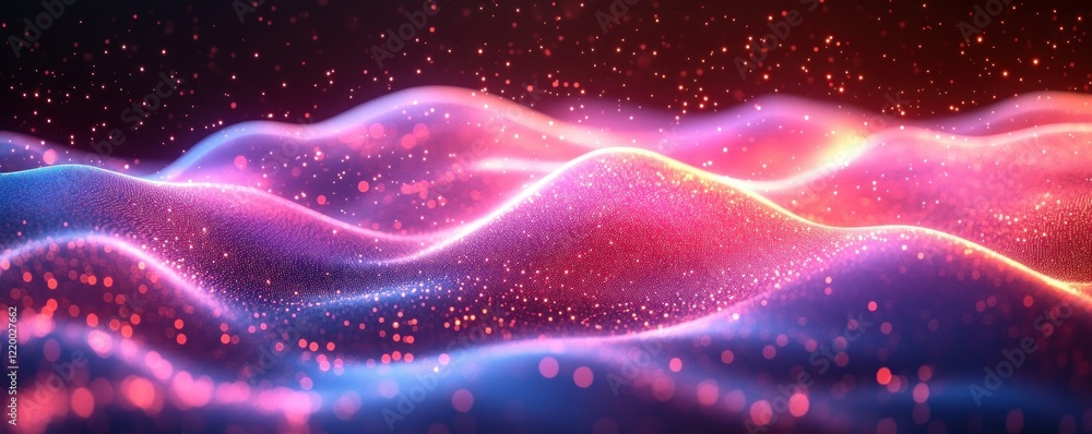 Poster futuristic abstract wave pattern glowing with neon lights for digital tech and artwork