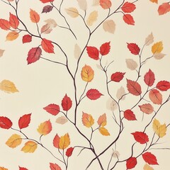 Colorful Autumn Leaves on Tree Branches with Nature Background