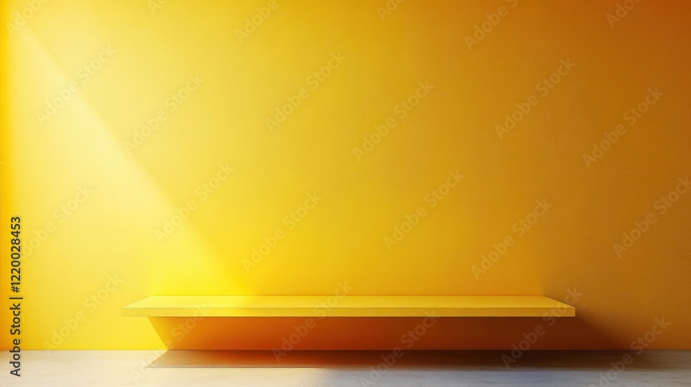 Poster Yellow Background Studio Room Minimalist Conceptual Art for Product Presentation with Smooth Gradient Lighting and Simple Shelf
