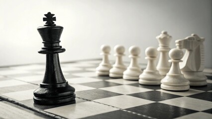 Black chess king positioned ahead of white pawns on symbolizing strategy and competition