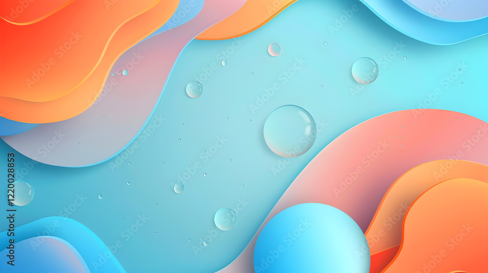 Poster abstract design with flowing shapes and bubbles in vibrant colors.