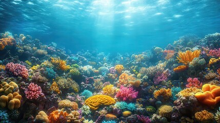 Naklejka premium Serene Coral Reef: Minimalist Underwater Ecosystem with Gradient Design