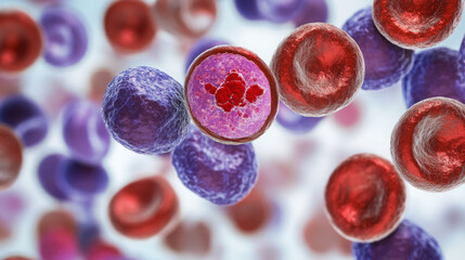 detailed microscopic view of red and white blood cells in human blood smear highlighting cellular structure and morphology for medical and healthcare biology microscopy analysis