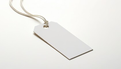 Naklejka premium White clothing hang tag mockup blank paper cardboard price label tag with rope with sopy space 