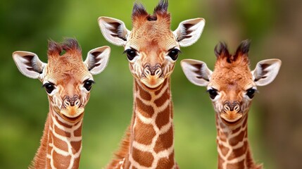Obraz premium Adorable Trio of Baby Giraffes Posing Close Up