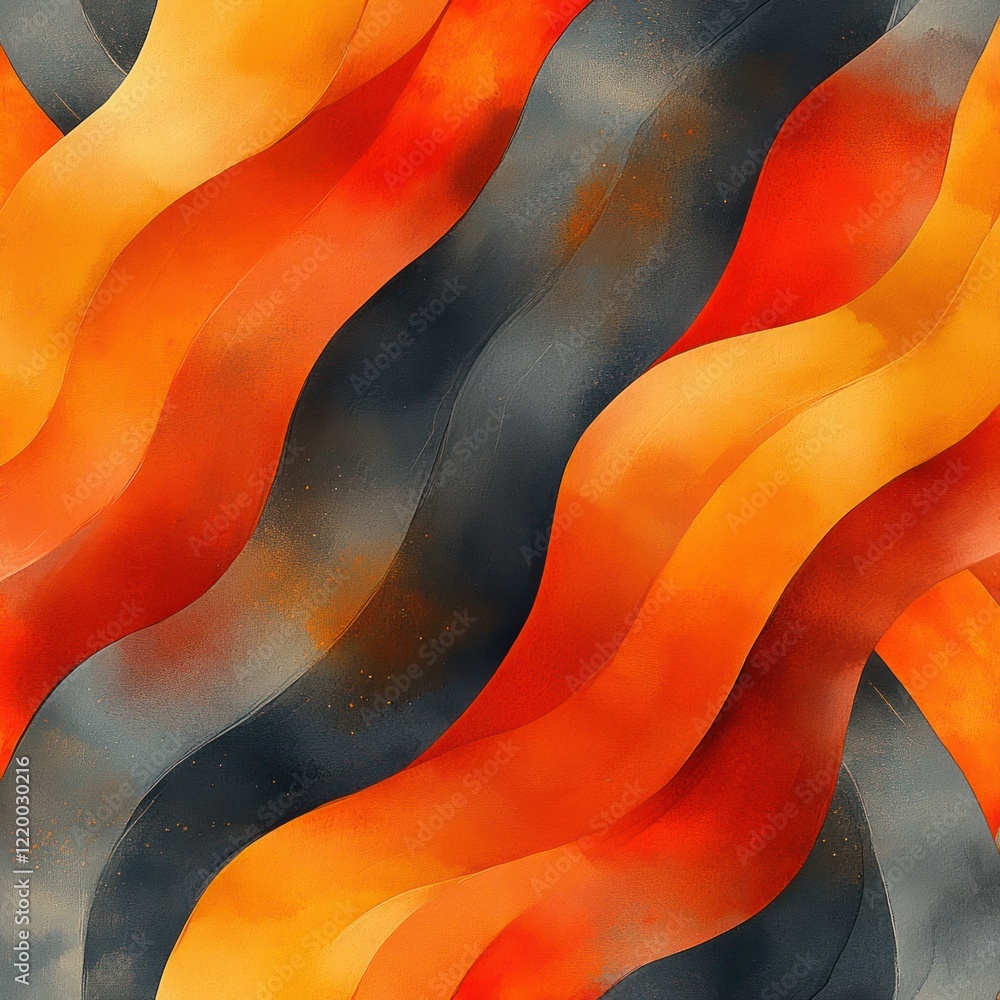 Poster vibrant watercolor pattern with intertwining lines in orange and gray abstract design