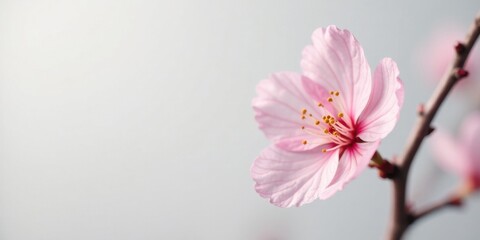 A delicate pink blossom, showcasing its intricate details against a soft, muted background, offers a serene and tranquil visual experience.