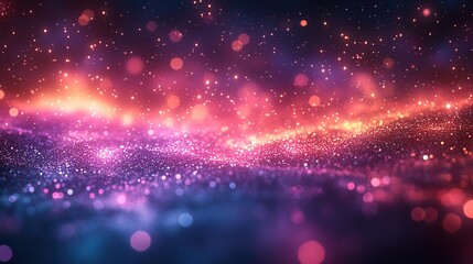 Blurred pastel neon pink and purple holographic bokeh background texture creates an abstract festive glittering lo-fi retro design.