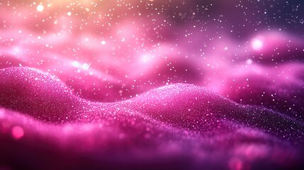 Blurred pink glitter particles flowing underwater, a shimmering and luxurious holiday background.