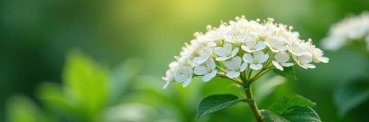 Obraz premium Morning dew on Spiraea vanhouttei's delicate white blooms, blossoms, spiraea, blooming flowers