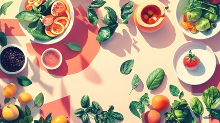 Fresh and Modern Plant-Based Food Arrangement on a Light Surface