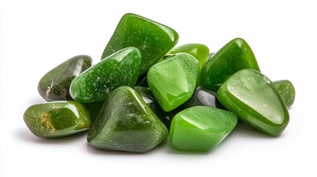 Various green jade stones collection on white background. Generative AI