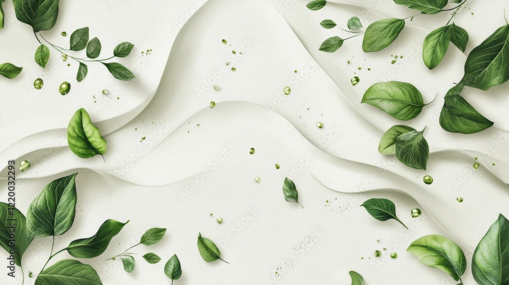 Poster seamless wave pattern of green leaves on a soft background