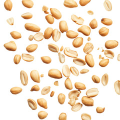 Tasty and nutritious peanuts isolated on transparent white background, clipping path