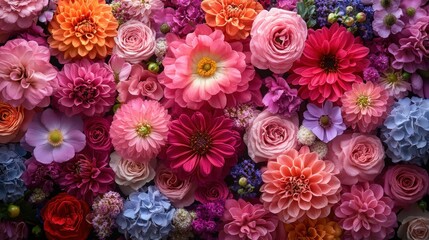 Floral Arrangement Wallpaper with Colorful Blossom Botanical Pattern in Pink and Purple for Spring Decoration