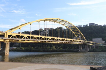 Colorful bridges over the river in downtown Pittsburgh, Pennsylvania