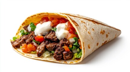 Delicious Beef Tacos with Fresh Ingredients on White Background. Generative AI