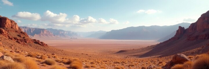 Mountainous terrain with a vast desert landscape in the background, landscape, rocky, mountains