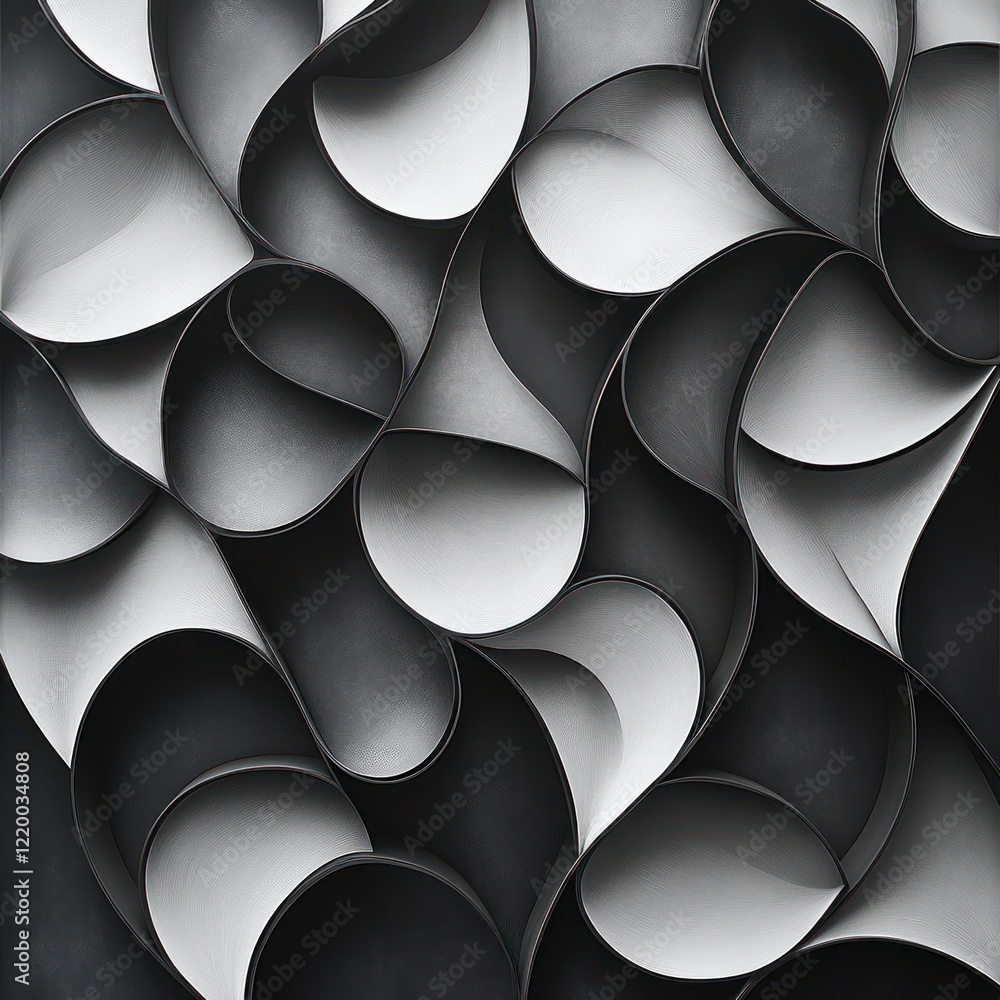 Poster geometric monochrome pattern with overlapping curves high contrast abstract art