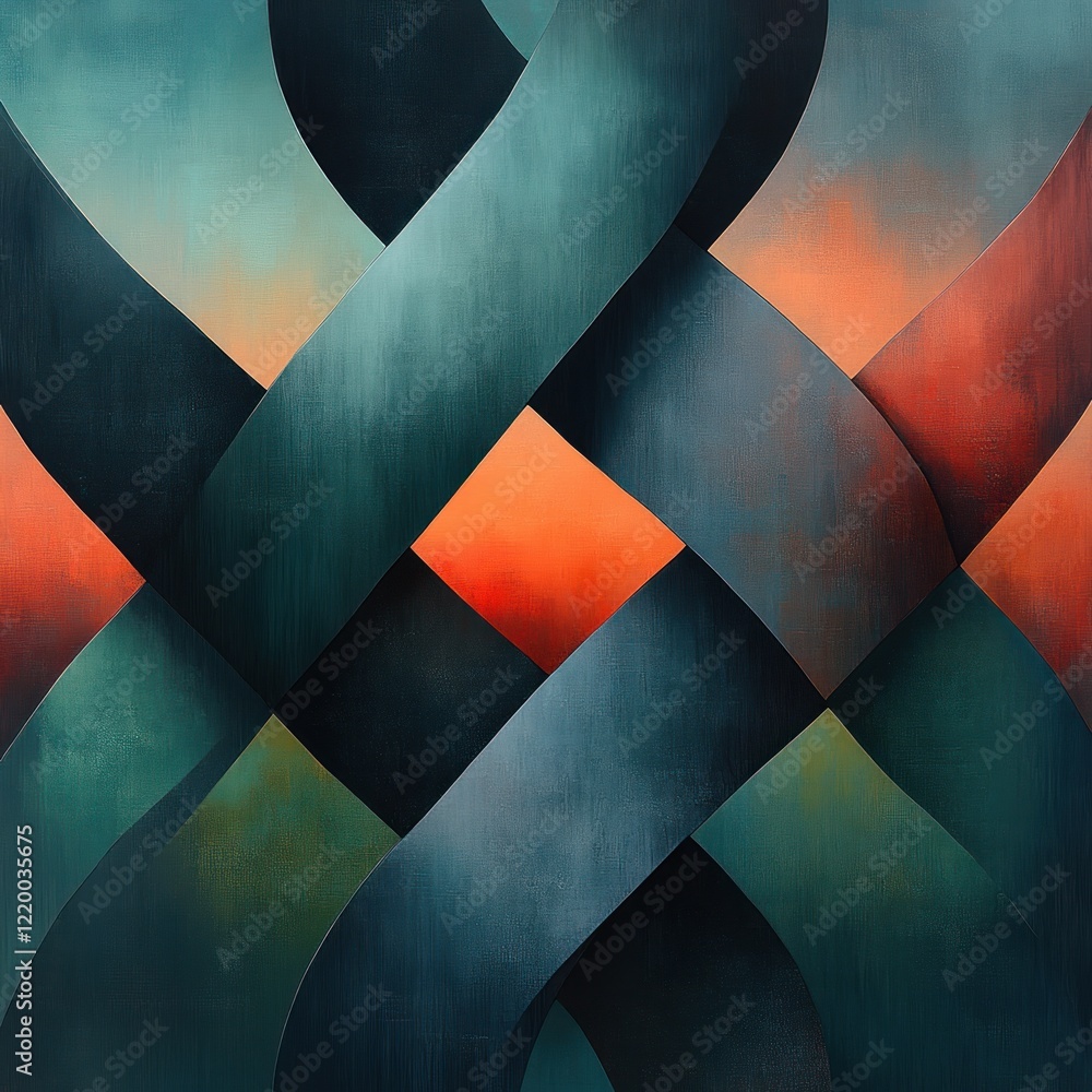 Aufkleber geometric abstract pattern with interwoven blocks in dark green and soft peach tones modern minimali