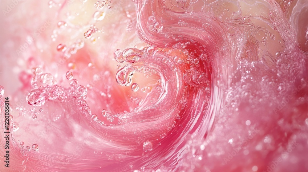 Poster Pink Fluid Abstract Art with Bubbles and Swirls in Soft Texture