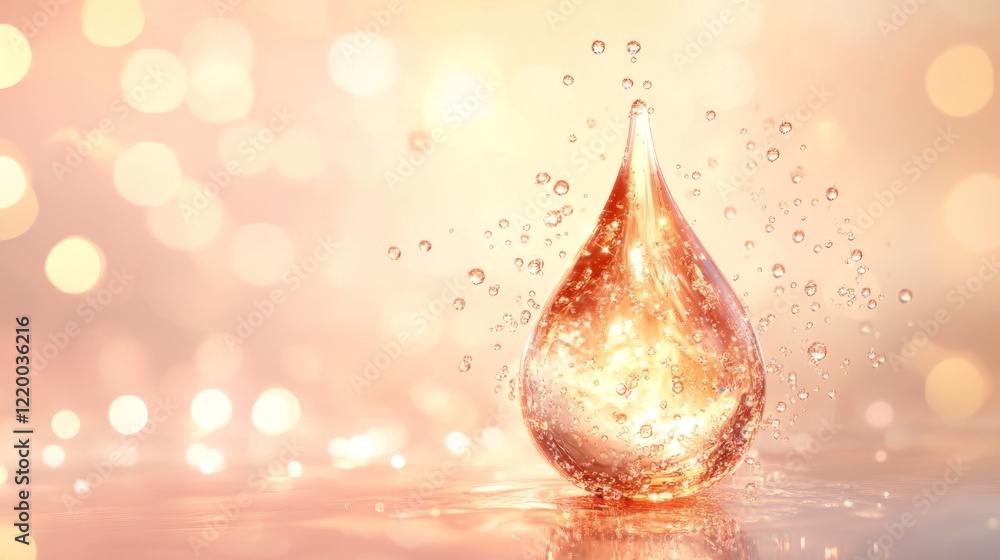 Poster beautiful water drop with sparkling reflections on soft background