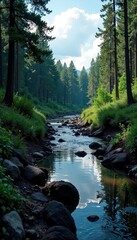 Obraz premium Ashy and overgrown riverbank with charred tree stumps, rivers, debris