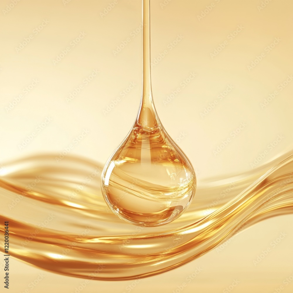 Poster liquid gold drop on smooth surface with soft light reflection