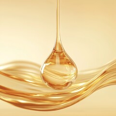 Liquid Gold Drop on Smooth Surface with Soft Light Reflection