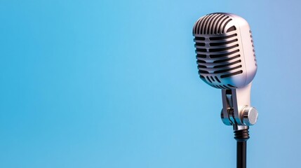 Fototapeta premium Professional Microphone on Blue Background. Generative AI