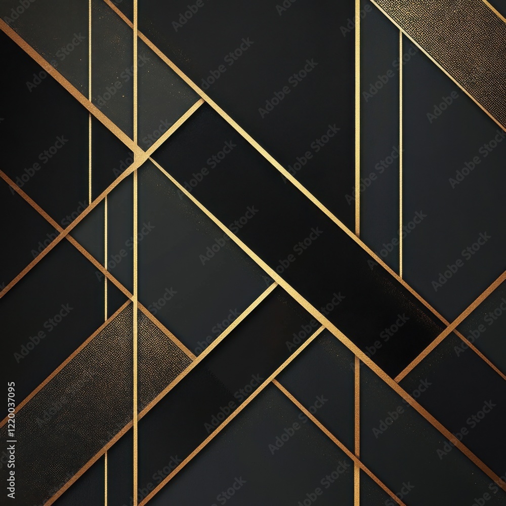 Poster elegant geometric abstract patterns with metallic golden lines and contrasting triangular shapes