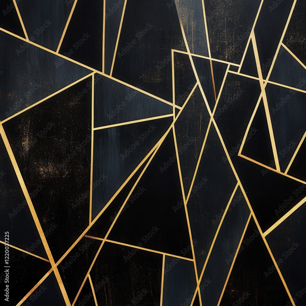 Poster elegant geometric abstract gold and black polygonal background with lines and triangular patterns