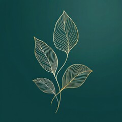 Obraz premium Elegant Golden Leaf Silhouettes on Emerald Green Background