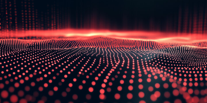 Red and black background with digital elements in the center, creating an abstract design for technology