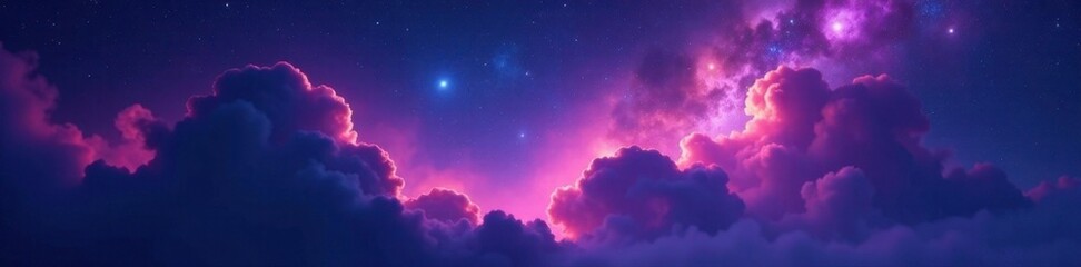 Nebulae glowing in shades of pink and purple on a dark blue background, cloud, space