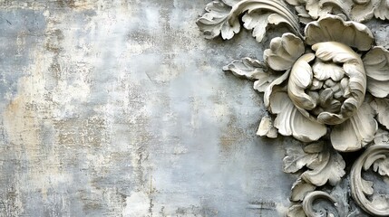 Ornate Floral Carving on Distressed Grey Background