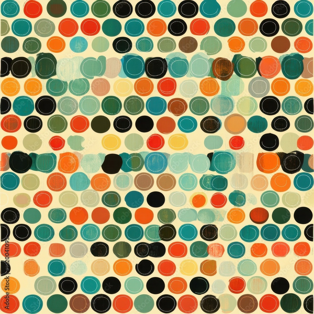 Poster Vibrant Retro Abstract Geometric Mosaic Pattern Background with Colorful Vintage Dots and Shapes