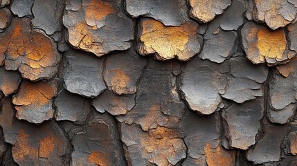 Fototapeta premium Close up of grunge textured old pine tree bark, an abstract nature background with a rustic and weathered look.