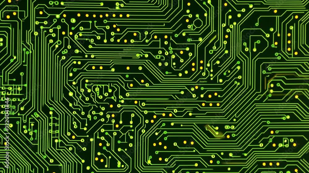 Poster intricate pattern of a green circuit board showcasing electronic components in detail