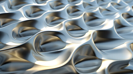 Fototapeta premium A close-up of a wavy, metallic surface reflecting light in an abstract pattern.