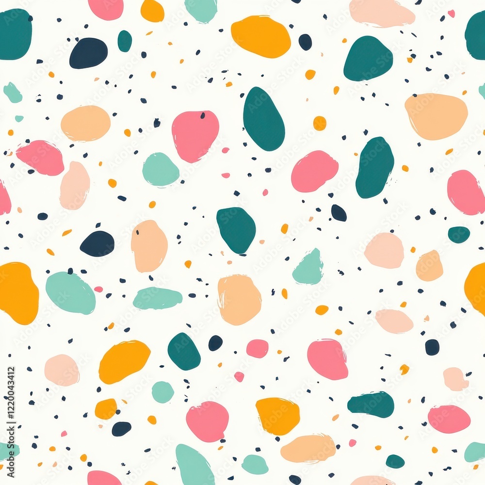 Poster vibrant abstract geometric pattern with colorful shapes and dots for creative backgrounds and design