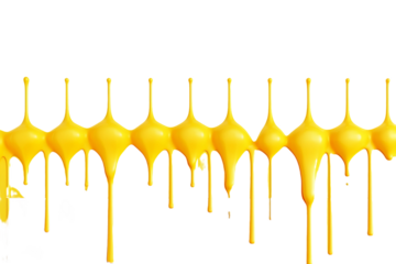 Vibrant Yellow Paint Drips Running Down Isolated Wall